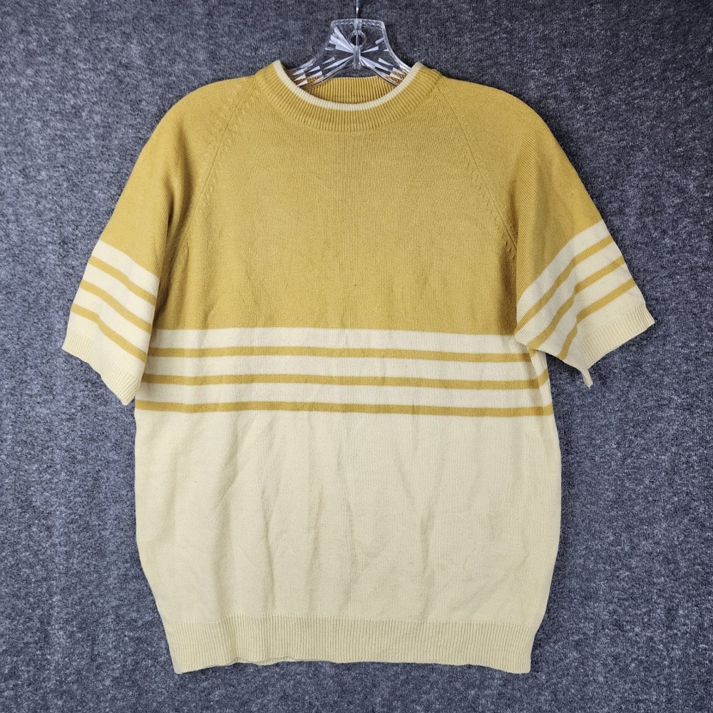 Towncraft Plus Knit Sweater Womens M Yellow Striped Short Sleeve Vintage Penneys